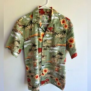 Tropical Hawaiian Shirt with Palm 100%cotton Made in USA Size Medium
